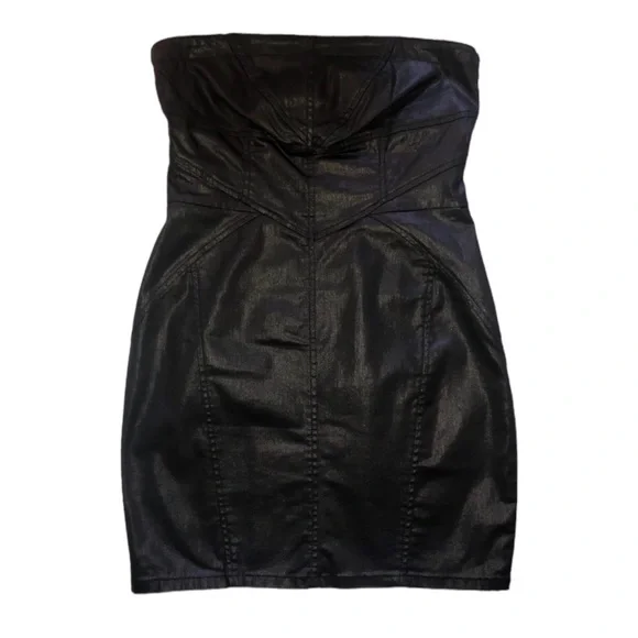knee length dresses for ladies Intuition Strapless Faux Leather Dress Black– Selfie Leslie
